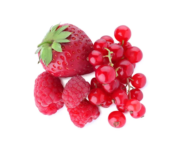 Mix Different Fresh Berries Isolated White Top View — Stock Photo, Image