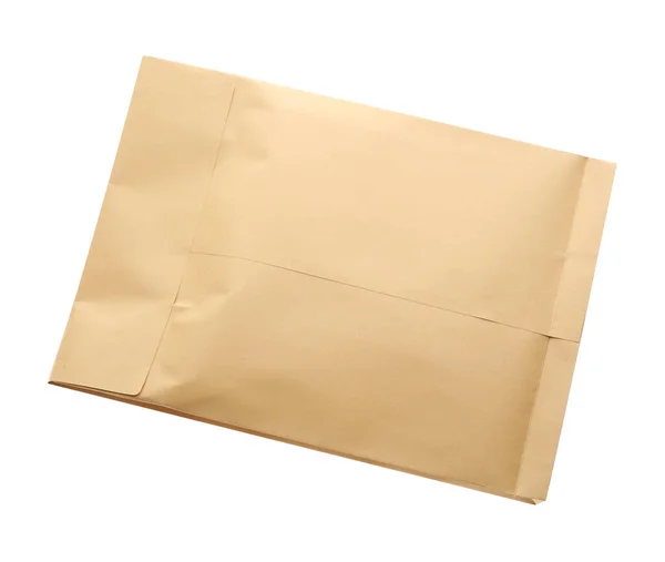 Papírová Obálka Kraft Izolovaná Bílém Služba Pošty — Stock fotografie