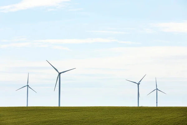 Prachtig Uitzicht Het Veld Met Windturbines Alternatieve Energiebron — Stockfoto