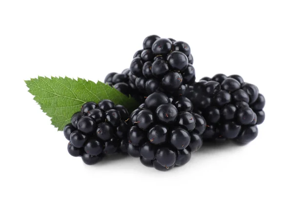 Tasty Ripe Blackberries Leaf White Background — Stock Photo, Image
