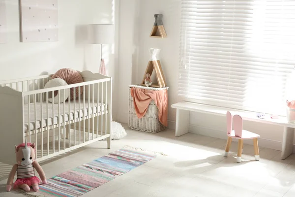 Cute Baby Room Interior Crib Decor Elements — Stock Photo, Image