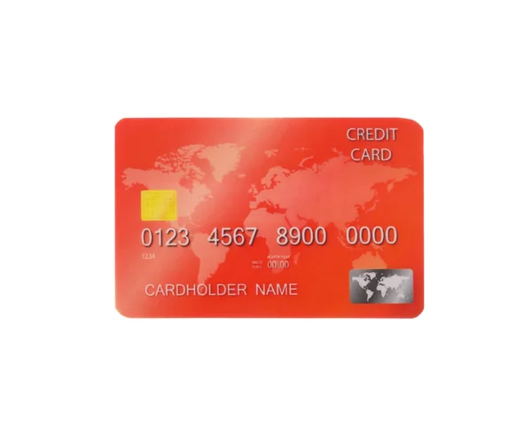Cartão Crédito Plástico Vermelho Isolado Branco — Fotografia de Stock