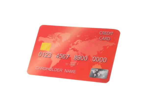 Cartão Crédito Plástico Vermelho Isolado Branco — Fotografia de Stock