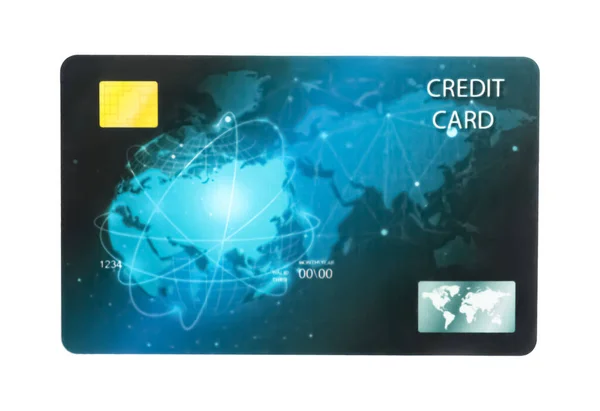 Carta Credito Plastica Blu Isolato Bianco — Foto Stock