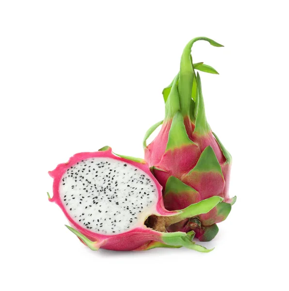 Heerlijke Snit Hele Draak Vruchten Pitahaya Witte Achtergrond — Stockfoto