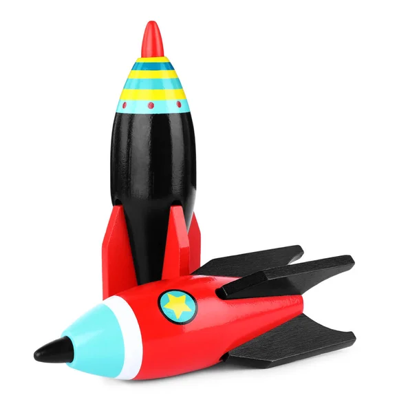 白色孤立的明亮的现代玩具火箭 — 图库照片