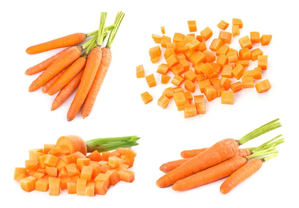 Набір Цільної Нарізаної Моркви Білому Тлі — стокове фото