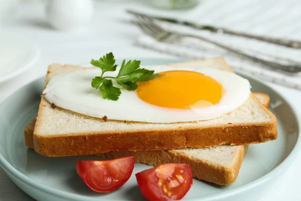 Sabroso Huevo Frito Con Pan Tomate Plato Primer Plano — Foto de Stock