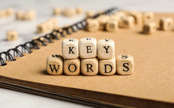 Kralen Met Woord Keywords Notebook Close — Stockfoto