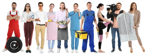 Collage People Different Professions White Background Banner Design — Stock Photo, Image