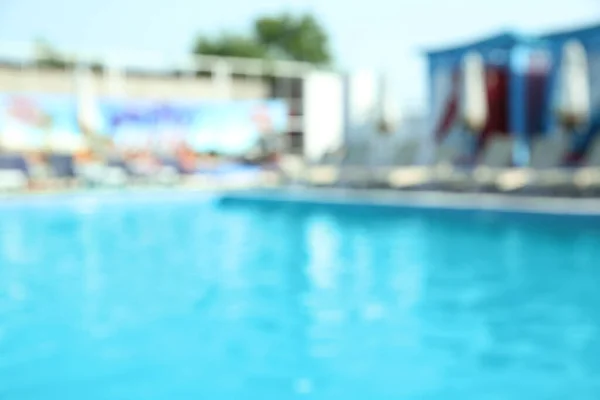Blurred View Modern Outdoor Swimming Pool Sunny Day — Stock Photo, Image