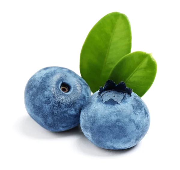 Fresh Ripe Blueberries Leaves White Background — Stock Photo, Image