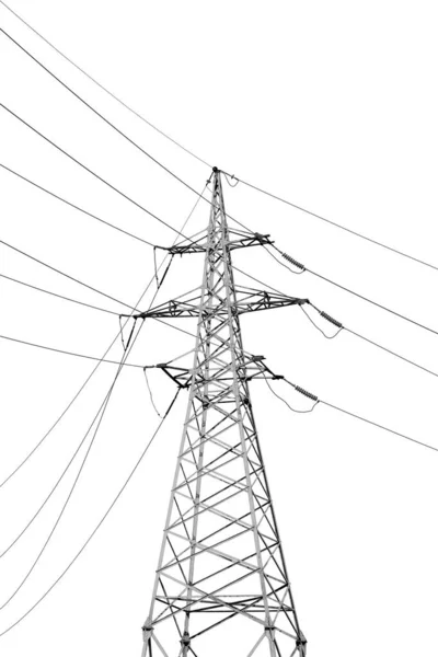High Voltage Tower Isolated White Electric Power Transmission — Stock Photo, Image