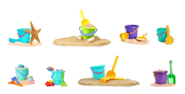Набір Різних Пластикових Пляжних Іграшок Білому Тлі — стокове фото