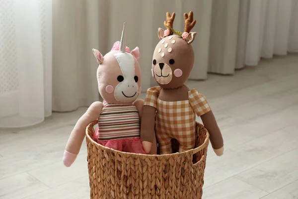 Funny Toy Unicorn Deer Basket Floor Decor Children Room Interior — Stock Photo, Image