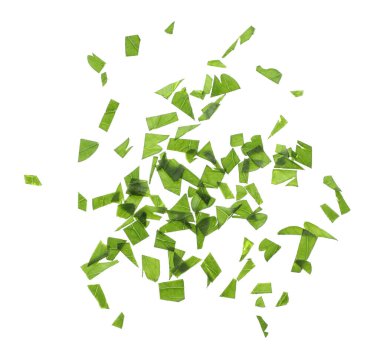 Beyaz arkaplanda taze yeşil maydanoz kes