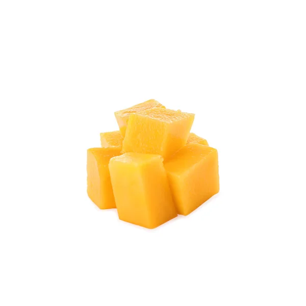 Cubes Mangue Mûre Isolés Sur Blanc Fruits Exotiques — Photo