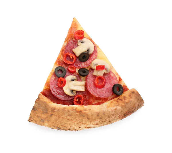 Slice Delicious Pizza Isolated White Top View — Stock Photo, Image