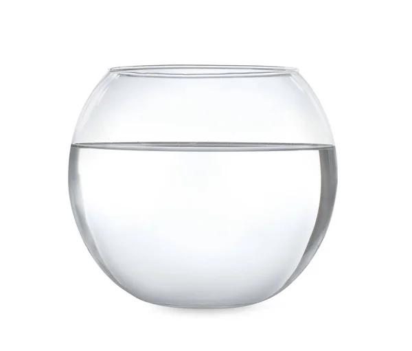 Glasfischschale Mit Klarem Wasser Isoliert Auf Weiß — Stockfoto