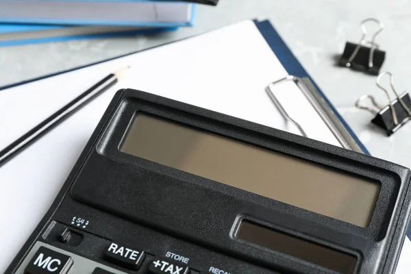 Calculator Stationery Table Closeup Tax Accounting — Stock Photo, Image