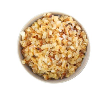 Lezzetli kızarmış soğan, beyaz tenli, üst manzaralı.