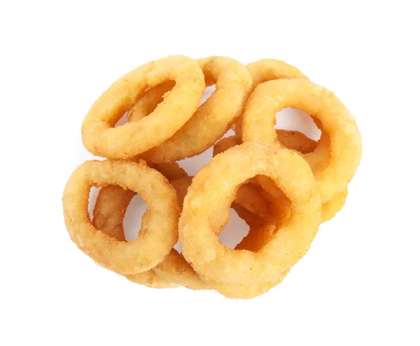 Delicious Onion Rings Isolated White Top View — Stock Photo, Image