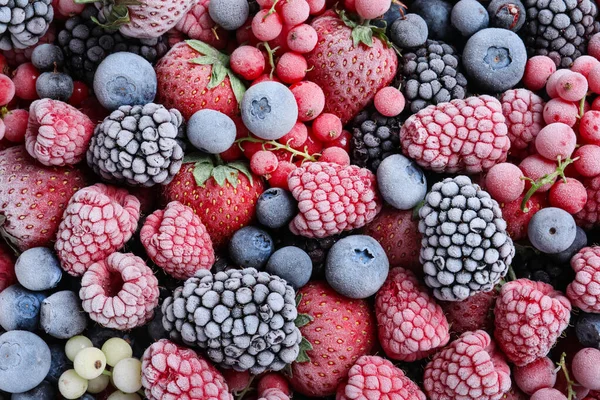 Mix Different Frozen Berries Background Top View — Stock Photo, Image