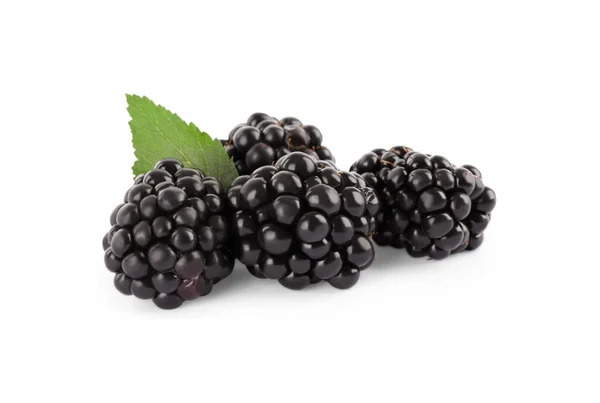 Tasty Ripe Blackberries Leaf White Background — Stock Photo, Image