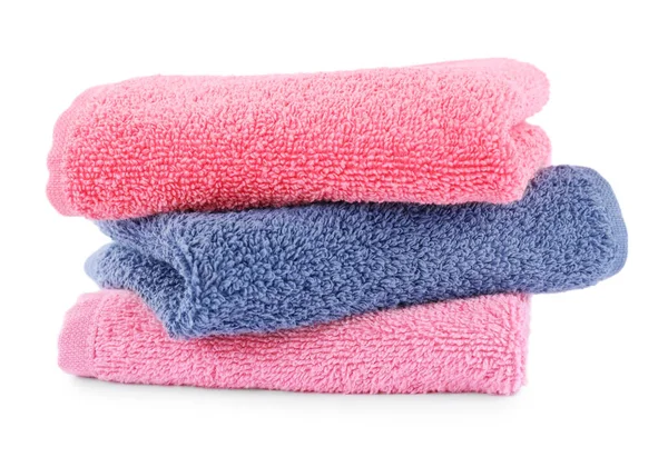 Folded Soft Terry Towels Isolated White — Stock Photo, Image