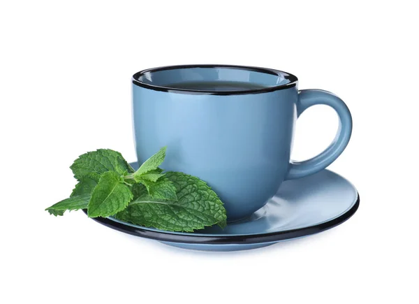 Cup Hot Aromatic Mint Tea Isolated White — Stock Photo, Image