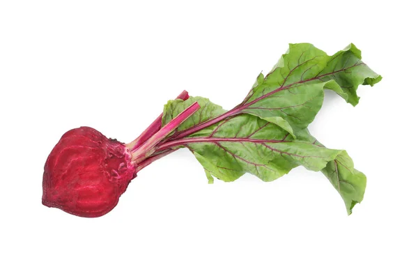 Cortar Remolacha Roja Fresca Con Hojas Sobre Fondo Blanco Vista —  Fotos de Stock