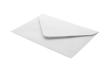 Açık mavi kağıt zarf beyaza izole edilmiş. Posta servisi