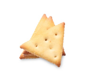 Lezzetli çıtır krakerler beyaza izole edilmiş, üst manzara