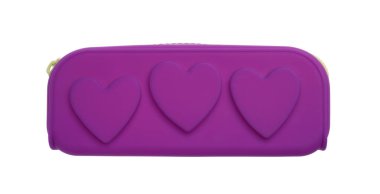 Beyaz üzerine izole edilmiş renkli kalem kutusu. Okul sayfası