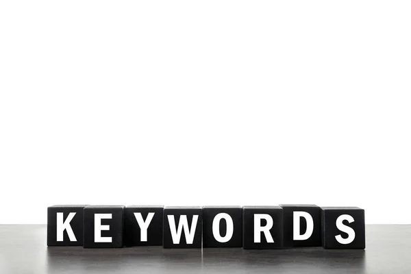 Черные Кубики Словом Keywords Белом Фоне — стоковое фото