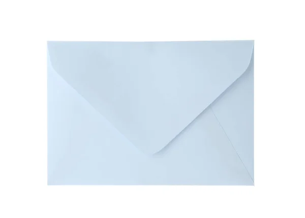 Envelope Papel Azul Claro Isolado Branco Serviço Correio — Fotografia de Stock