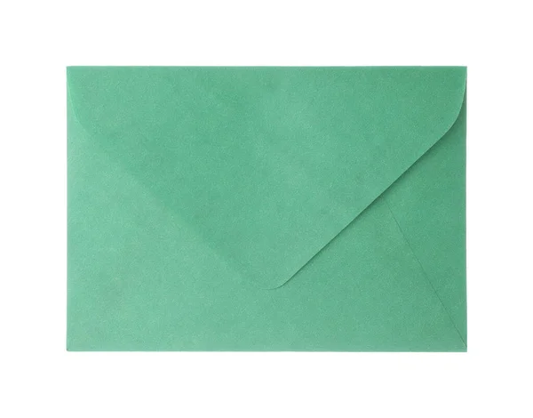Envelope Papel Verde Isolado Sobre Branco Serviço Correio — Fotografia de Stock