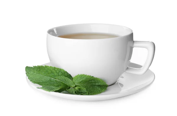 Чашка Горячим Ароматным Мятным Чаем Изолированным Белом — стоковое фото