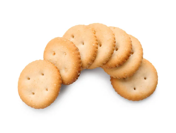Deliciosos Biscoitos Crocantes Isolados Branco Vista Superior — Fotografia de Stock