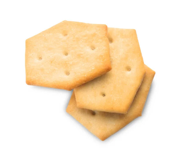 Knusprige Cracker Isoliert Auf Weiß Leckerer Imbiss — Stockfoto