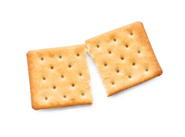 Gebrochene Köstliche Knusprige Cracker Isoliert Auf Weiß Draufsicht — Stockfoto