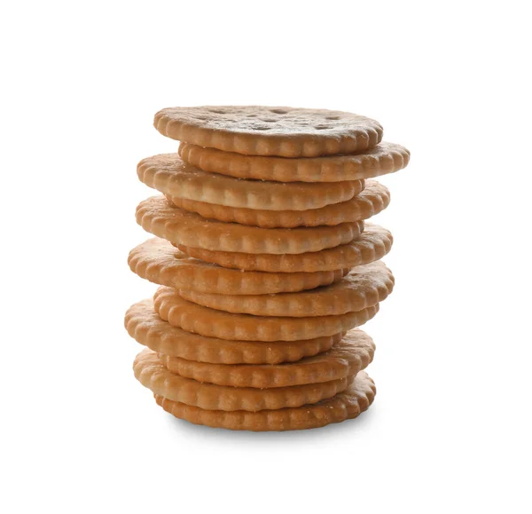 Stack Delicious Crispy Crackers Isolated White — Stock Photo, Image