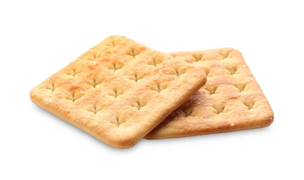 Krokante Crackers Geïsoleerd Wit Heerlijke Snack — Stockfoto