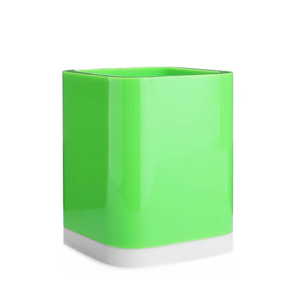 Green Plastic Holder Isolated White Stationery School — Stock Photo, Image