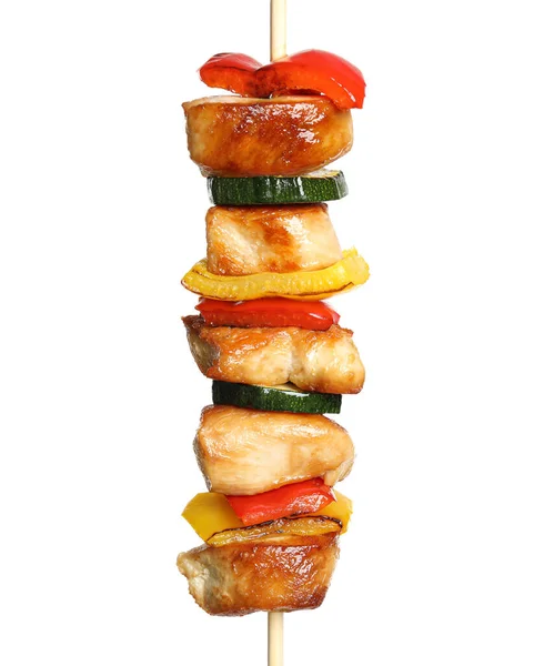 Lahodné Kuřecí Shish Kebab Zeleninou Bílém Pozadí — Stock fotografie