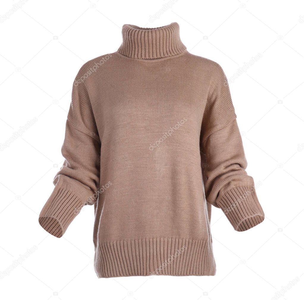 Stylish warm brown sweater isolated on white