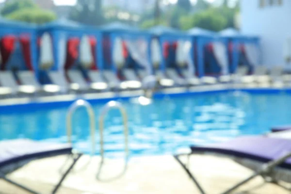 Blurred View Modern Outdoor Swimming Pool Sunny Day — Stock Photo, Image