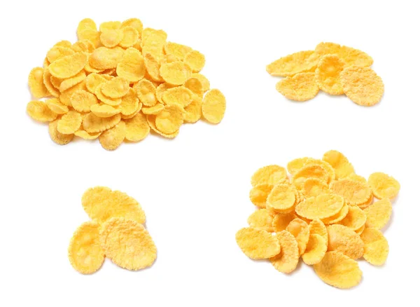 Set Van Lekkere Krokante Cornflakes Witte Achtergrond — Stockfoto