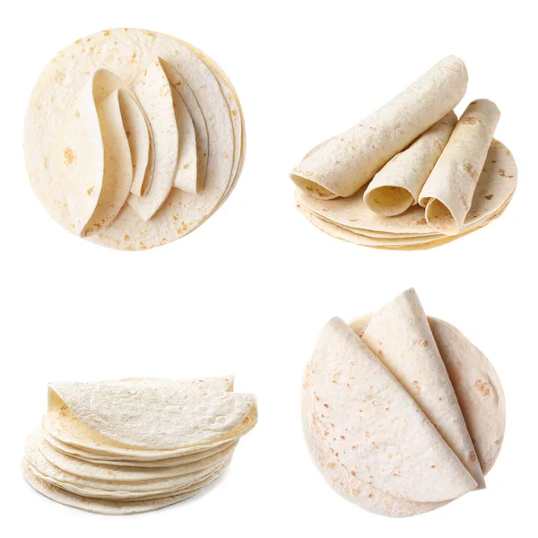 Conjunto Tortilhas Milho Fundo Branco — Fotografia de Stock