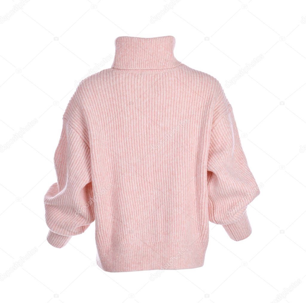 Stylish warm pink sweater isolated on white